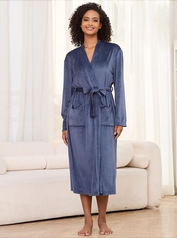 Artfasion Women Robe Lightweight Bathrobe: Length V-Neck House Coats Velor Winter Robes for Spa Home Leisure Sleep Travel in Saudi Arabia