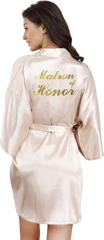 EPLAZA Bride Bridesmaid Robes for Wedding Bridal Party Women Short Solid Color Silky Satin Robe Kimono with Gold Glitters in Kuwait