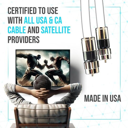 10FT RG6 Coaxial Cable with Connector, Coax Cable Black | Made in USA Coax Cord Extender for High Speed Internet, TV Antenna, Cable TV, Satellite, Modem, MOCA, HDTV, Coupler Included in Saudi Arabia