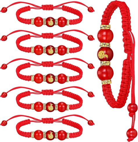 Tondiamo 6 Pcs 2026 Chinese New Year of Horse Bracelet Red String Gold Charm Beaded Bracelet Chinese Zodiac Animal Good Luck Jewelry Year of The Horse Gift in Saudi Arabia