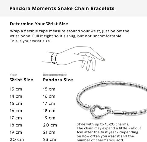 PANDORA Pandora Moments سوار على شكل ثعبان بقفل على شكل قلب، من الفضة الإسترليني عيار 925، الحجم: 16 سم، 6.3 بوصة - 599539C00-16 in Saudi Arabia
