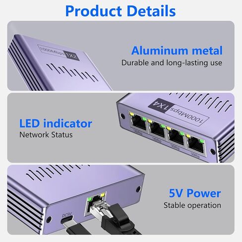 موزع إيثرنت 1 إلى 2 1000 ميجابت في الثانية، مقسم إنترنت عالي السرعة RJ45 منفذ LAN لكابل Cat 5/5e/6/7/8، مفتاح توجيه إيثرنت للكمبيوتر/الكمبيوتر المحمول/التلفزيون (جهازان متصلان بالشبكة في وقت واحد) in Kuwait