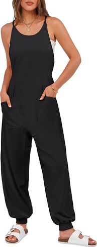 ANRABESS Women's Causal Sleeveless Jumpsuits Summer Scoop Neck Harem Overalls Stretchy Adjustable Strap Romper with Pocket in Saudi Arabia