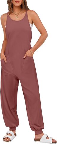 ANRABESS Women's Causal Sleeveless Jumpsuits Summer Scoop Neck Harem Overalls Stretchy Adjustable Strap Romper with Pocket in Saudi Arabia