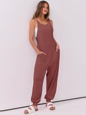 ANRABESS Women's Causal Sleeveless Jumpsuits Summer Scoop Neck Harem Overalls Stretchy Adjustable Strap Romper with Pocket in Saudi Arabia