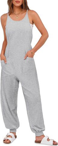 ANRABESS Women's Causal Sleeveless Jumpsuits Summer Scoop Neck Harem Overalls Stretchy Adjustable Strap Romper with Pocket in Saudi Arabia