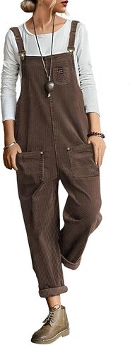 YESNO Women's Corduroy Casual Bib Overalls Loose Tapered Jumpsuits Adjustable Straps Rompers Fall Outfit with Pockets PC9 in Saudi Arabia