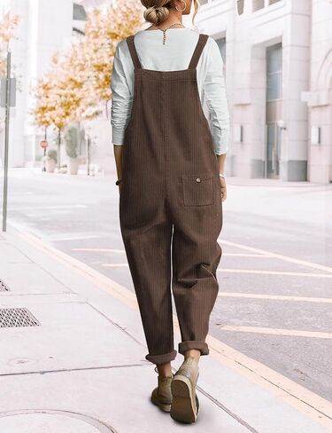 YESNO Women's Corduroy Casual Bib Overalls Loose Tapered Jumpsuits Adjustable Straps Rompers Fall Outfit with Pockets PC9 in Saudi Arabia