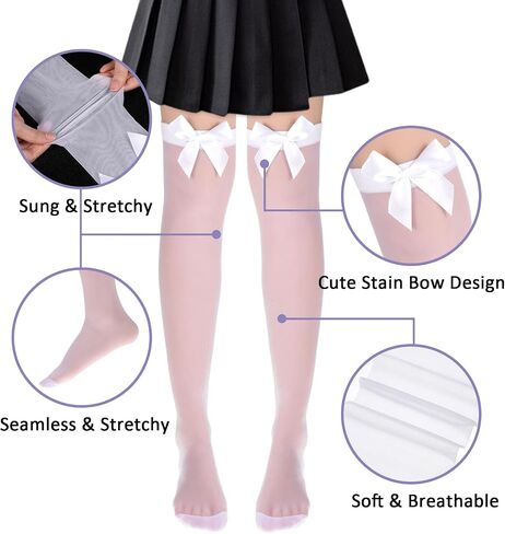 Satin Bow Thigh High Stockings Knee High Stockings with Bows Over Knee Long Satin Bow Stockings in Saudi Arabia