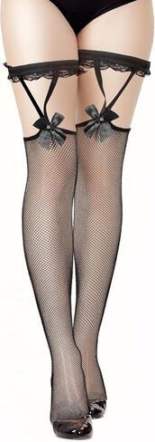 Dohia Women Fishnet Stockings Sexy Lace Top Fishnet Stockings Mesh Thigh High Stockings Bow Suspenders Stockings ST3-LSDDW in Saudi Arabia