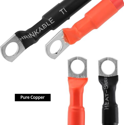 QWORK 2 AWG Pure Copper Battery Cables, 3 ft Red + Black Power Inverter Wire Set with 5/16" Ring Terminals, Heavy-Duty, Flame-Retardant, Waterproof in Saudi Arabia
