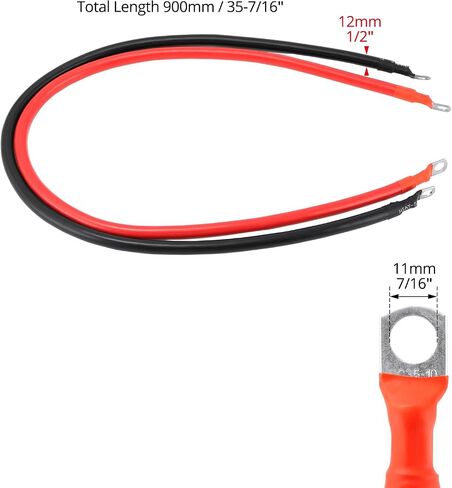 QWORK 2 AWG Pure Copper Battery Cables, 3 ft Red + Black Power Inverter Wire Set with 5/16" Ring Terminals, Heavy-Duty, Flame-Retardant, Waterproof in Saudi Arabia