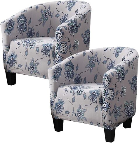 WOMACO Club Chair Slipcover Printed Stretch Armchair Tub/Round Barrel Swivel Chair Covers with Elastic Bottom Sofa Furniture Protector (2, A14) in Saudi Arabia
