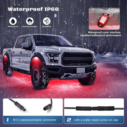 طقم 4 Pods RGB LED Rock Lights مع التحكم في التطبيق، متعدد الألوان بزاوية 175 درجة أضواء السيارة تحت التوهج للشاحنات، وضع الموسيقى المقاوم للماء، أضواء النيون السفلية للملحقات الخارجية للسيارات in Saudi Arabia