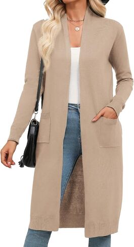 Zeagoo Women's Long Cardigans Sweater 2024 Fall Lightweight Open Front Casual Knit Duster Coat with Pockets in Saudi Arabia