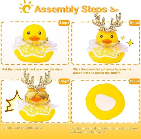 Christmas 2pcs Duck Car Ornament, Rubber Duck Car Dashboard Decor with Antlers Necklace Sunglasses Dress Decoration in Kuwait