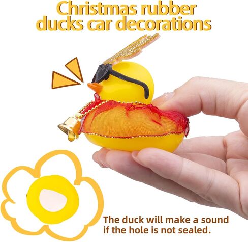 Christmas 2pcs Duck Car Ornament, Rubber Duck Car Dashboard Decor with Antlers Necklace Sunglasses Dress Decoration in Kuwait