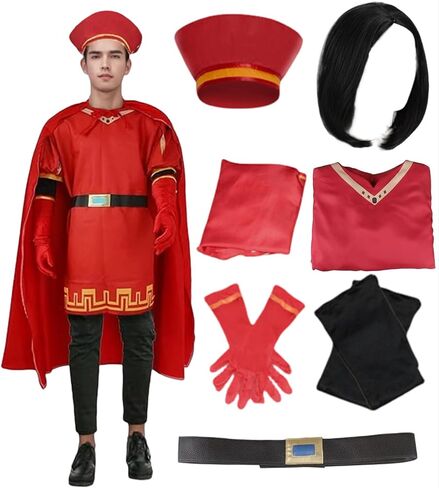 Lord Farquaad Costume Halloween Lord Farquaad Cosplay Red Cloak Top Costumes Robe Cape Clothes Full Set in Saudi Arabia