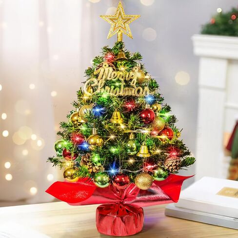 Table top Christmas Tree 24 Inch Small Christmas Tree with 30 LED Lights, Prelit Artificial Mini Christmas Tree, Home, Office, DIY Christmas Decorations in Saudi Arabia