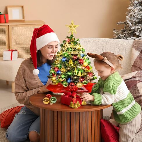 Table top Christmas Tree 24 Inch Small Christmas Tree with 30 LED Lights, Prelit Artificial Mini Christmas Tree, Home, Office, DIY Christmas Decorations in Saudi Arabia