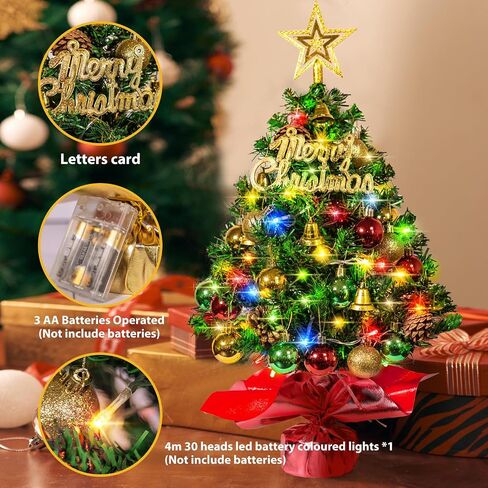 Table top Christmas Tree 24 Inch Small Christmas Tree with 30 LED Lights, Prelit Artificial Mini Christmas Tree, Home, Office, DIY Christmas Decorations in Saudi Arabia