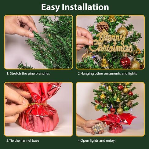 Table top Christmas Tree 24 Inch Small Christmas Tree with 30 LED Lights, Prelit Artificial Mini Christmas Tree, Home, Office, DIY Christmas Decorations in Saudi Arabia