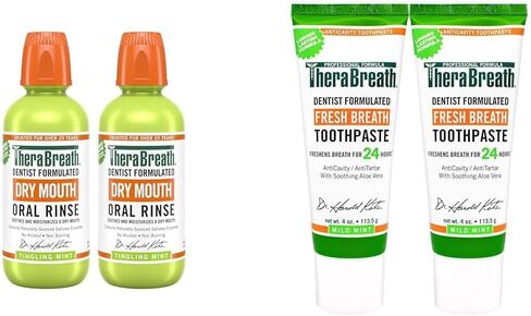 غسول الفم الجاف للفم من TheraBreath، النعناع الوخز، تركيبة طبيب الأسنان، 16 أونصة سائلة (عبوتان) in Kuwait