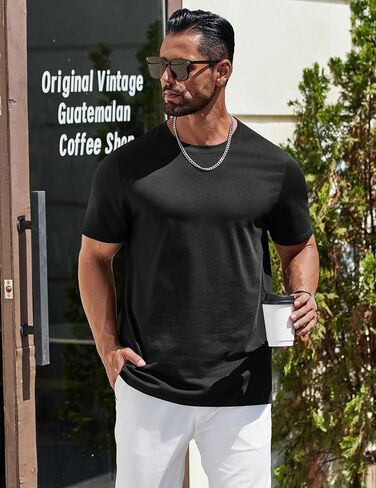 COOFANDY Mens T-Shirts 100% Cotton Heavyweight Premium Short Sleeve Shirt Crew Neck Basic Tshirt in Saudi Arabia