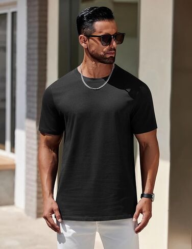 COOFANDY Mens T-Shirts 100% Cotton Heavyweight Premium Short Sleeve Shirt Crew Neck Basic Tshirt in Saudi Arabia