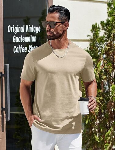 COOFANDY Mens T-Shirts 100% Cotton Heavyweight Premium Short Sleeve Shirt Crew Neck Basic Tshirt in Saudi Arabia