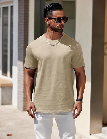 COOFANDY Mens T-Shirts 100% Cotton Heavyweight Premium Short Sleeve Shirt Crew Neck Basic Tshirt in Saudi Arabia
