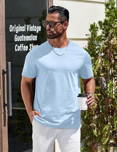 COOFANDY Mens T-Shirts 100% Cotton Heavyweight Premium Short Sleeve Shirt Crew Neck Basic Tshirt in Saudi Arabia