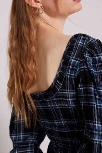 Women Plaid Maxi Dress Long Puff Sleeve Square Neck Flowy Boho Dress Bow Tie Smocked Fall Dresses in Kuwait