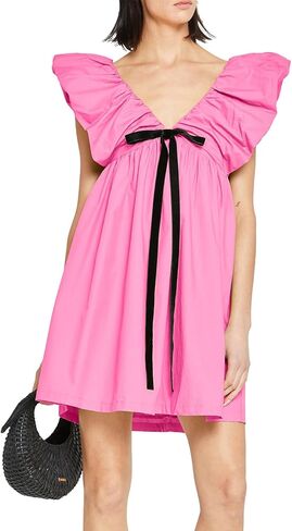 hibshaby Women's Floral Print Mini Dress V Neck Puff Sleeve Dress Short Babydoll Bow Dress in Kuwait