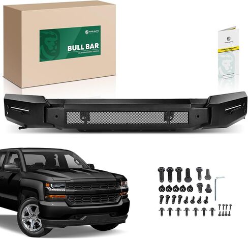 YHTAUTO Bull Bar شريط الدفع مع لوحة انزلاقية خفيفة تناسب موديلات شيفروليه، سيلفرادو 1500 2019-2021، سيلفرادو 1500 LTD 2022، واقي فرشاة فولاذي شديد التحمل للمصد الأمامي للشاحنة باللون الأسود in Saudi Arabia