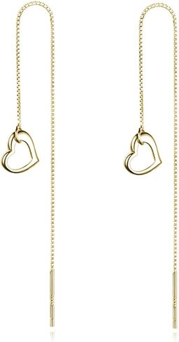 Reffeer Solid 925 Sterling Silver Love Heart Chain Dangle Earrings Drops for Women Teens Heart Tassel Dangle Earrings Threader in Kuwait