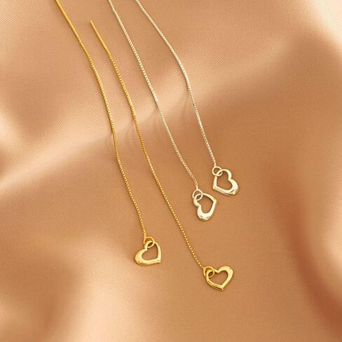 Reffeer Solid 925 Sterling Silver Love Heart Chain Dangle Earrings Drops for Women Teens Heart Tassel Dangle Earrings Threader in Kuwait