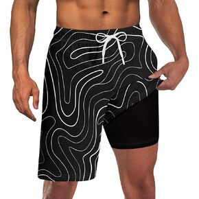 Men's Swim Trunks with Compression Liner 9" Quick Dry Board Shorts