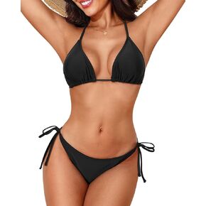 Holipick Two Piece Triangle Bikini Sets for Women String Bathing Suit Halter Top with Side Tie Bikini Bottom