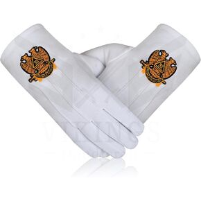 Masonic 32nd Degree Scottish Rite Gloves – Double Eagle Embroidery | 100% White Cotton, Elastic Fit | Standard Large Size for Comfort and Durability