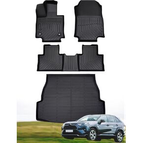 All Weather Floor Mats Set Custom Fit for Toyota Rav4 2025 2024 2023 2022 2021 2020 2019 (Not for Hybrid or Prime) All Weather Cargo Liner Rear Cargo Tray Trunk Floor Mat for Toyota Rav4 Accessories