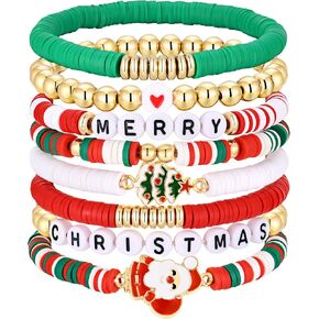 Christmas Bracelets Jewelry for Women, Holiday Xmas Charms Stackable Stretch Bracelets Bulk, Christmas Gifts for Women Friendship Bracelets Santa Claus Bracelets for Party Christmas Stocking Stuffer