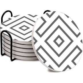 YumSur Drink Coasters Set of 6 Absorbent Ceramic Stone Coasters with Cork Bottom，Flower Heat and Scratch Resistance Decorative Drink Mats Coasters Cup Coasters