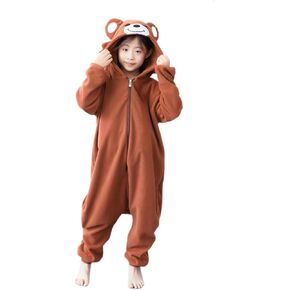 Unisex Kids Brown Bear Onesie Animal Cosplay Costume Pajamas Halloween Christmas Cartoon Sleepwear Jumpsuit