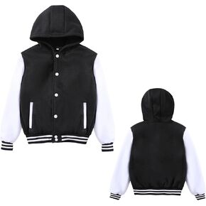 Mowbeat Kid's Hooded Baseball Jacket Boys Varsity Jackets Sports Track Jackets Coat Top for Girl Outerwear
