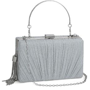 YYW Evening Handbag Women Gold Pleated Clutch Purse with Top Handle and Chain Small Tassel Clutch for Formal Wedding Party