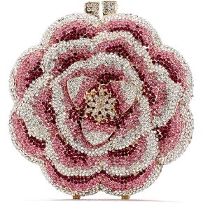 YY Evening Bag Women's AAA Grade Rhinestone Pink Flower Shape Handmade Metal Chain Diamond Clutch Bag