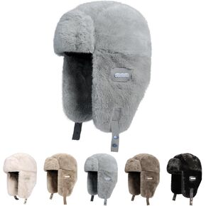 Piecees Fur Trapper Hat for Women Men Winter Hats with Ear Flaps Fuzzy Russian Ushanka Fluffy Snow Hat for Cold Weather Warm