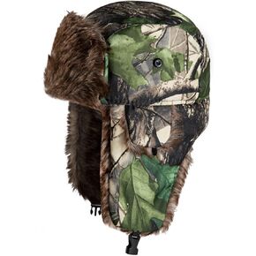 Winter Trapper Hat with Ear Flaps Fallen Leaf Camo Hunting Cap Faux Fur Ushanka Russian Warm Hat Unisex Hunter's Hat