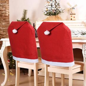 Christmas Chair Covers Set of 6, Santa Claus Hat Chair Back Cover Xmas Chair Slipcover for Christmas Dinning Room Decoration